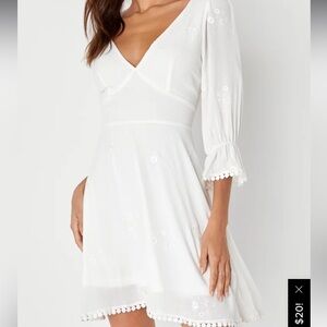 LULUS - In the Meadows White Embroidered Backless Mini Dress - S